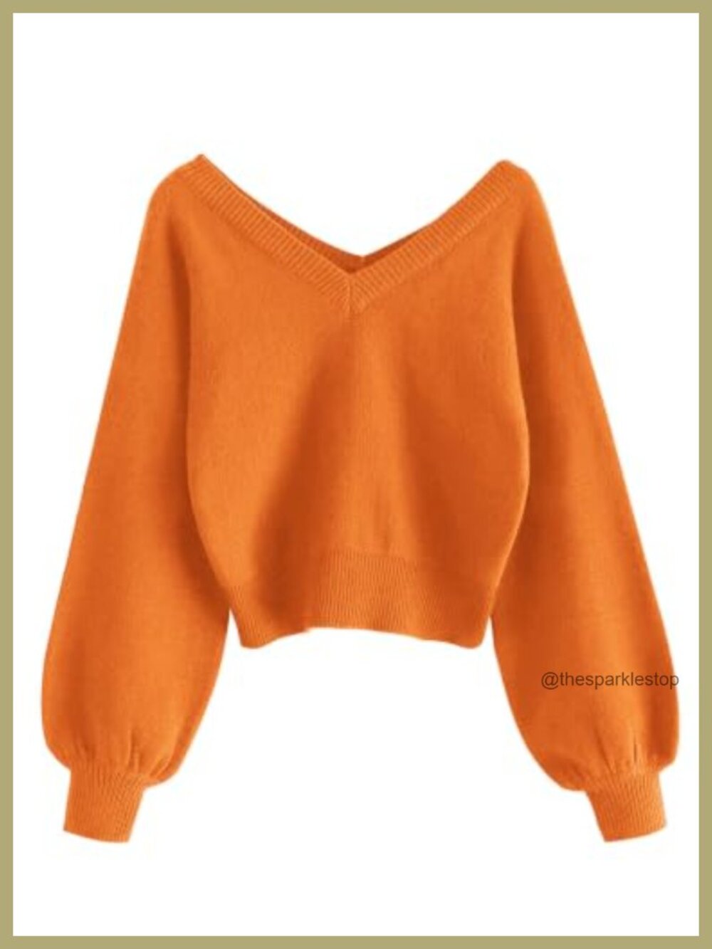 Women's Cropped V-Neck Long Sleeve Pullover Sweater Knit Top